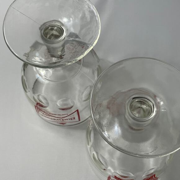 2 Vintage Budweiser Beer Goblets w/‎ Thumbprint Red Logo 6" Tall - Picture 3 of 7